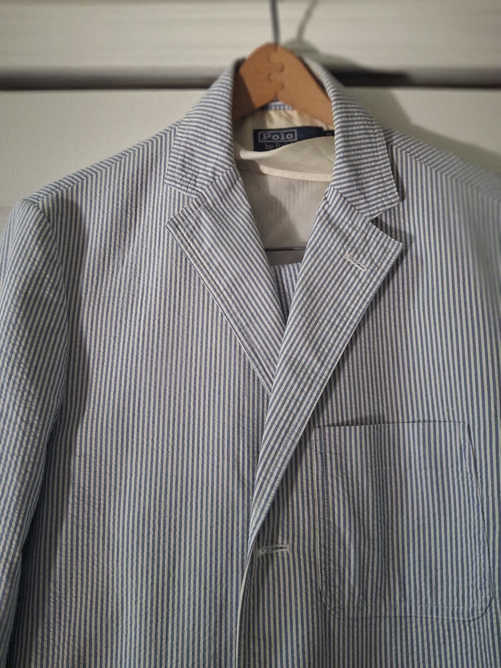 Polo by Ralph Lauren  Blue & White Striped Seersucker Blazer and Pant Set